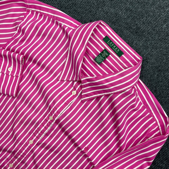 Lauren Ralph Lauren Tops - Lauren Ralph Lauren Striped Button Down Shirt Pink White 2X Plus Size Preppy